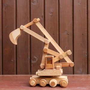 Wooden toy excavator for kids